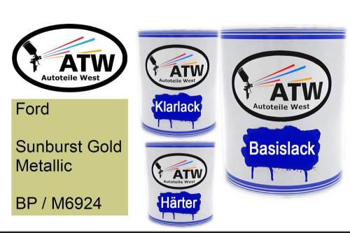 Ford, Sunburst Gold Metallic, BP / M6924: 1L Lackdose + 1L Klarlack + 500ml Härter - Set, von ATW Autoteile West.